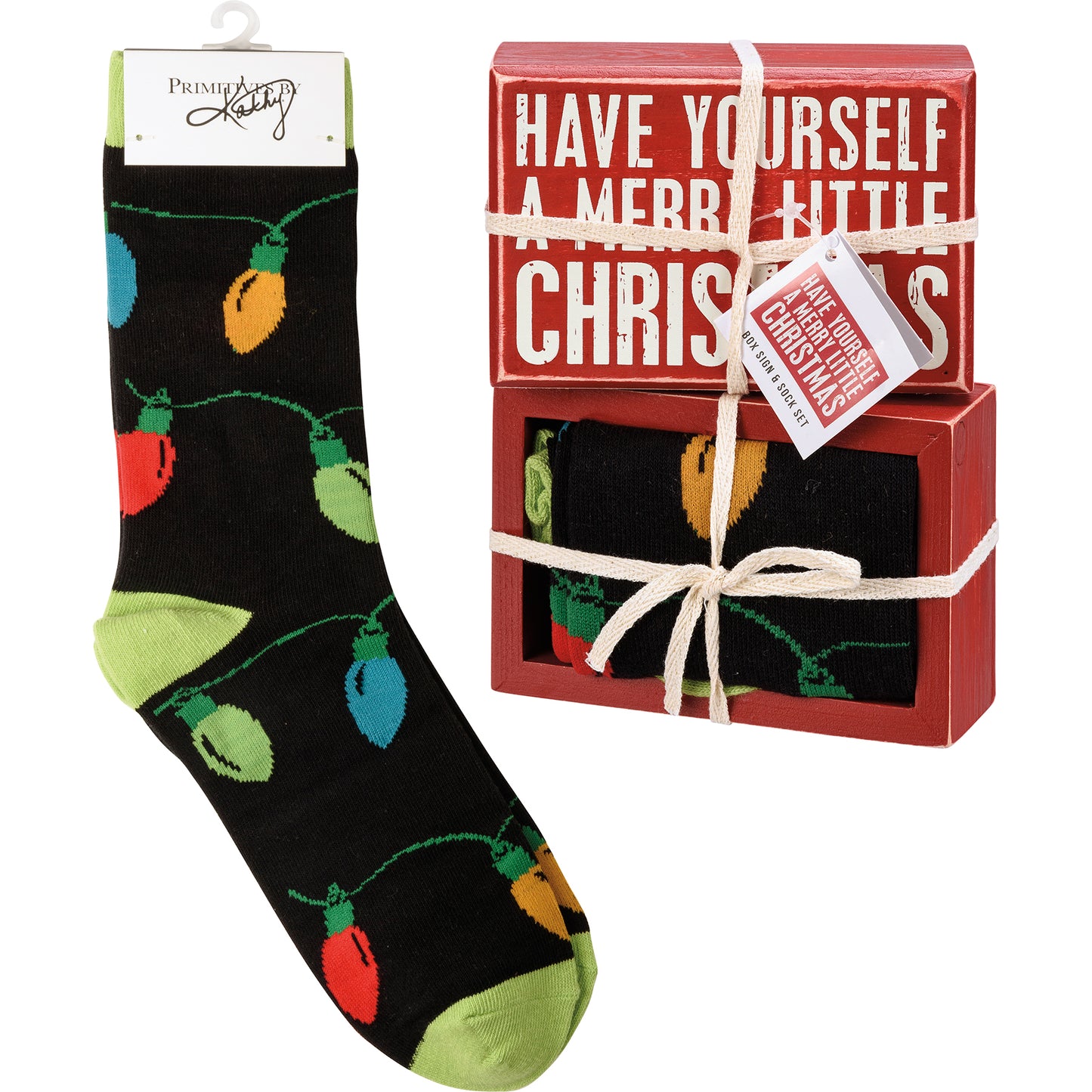 Box Sign & Sock Set - A Merry Little Christmas