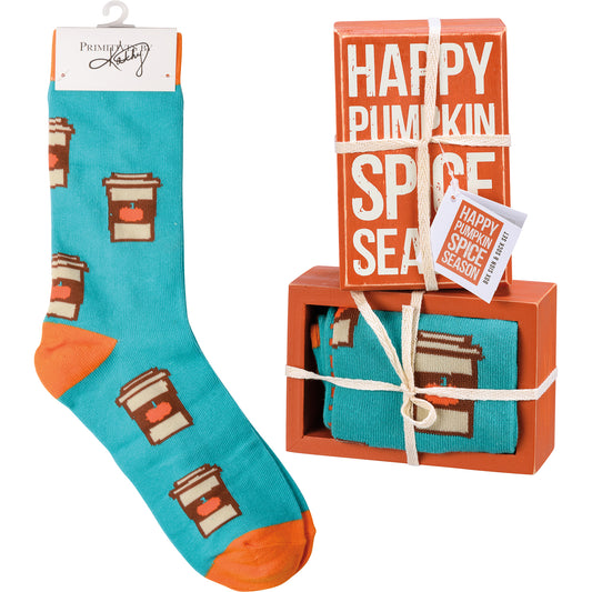 Happy Pumpkin Spice Season Box Sign And Sock Set