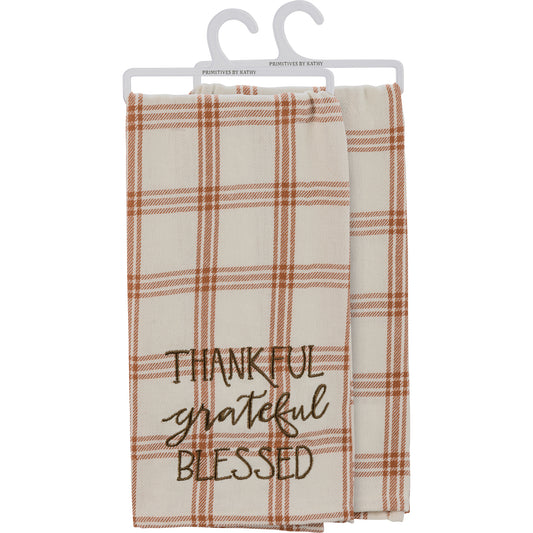 Thankful Grateful Blessed Plaid Kitchen Towel