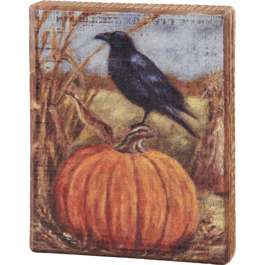 Raven On A Pumpkin Block Sign