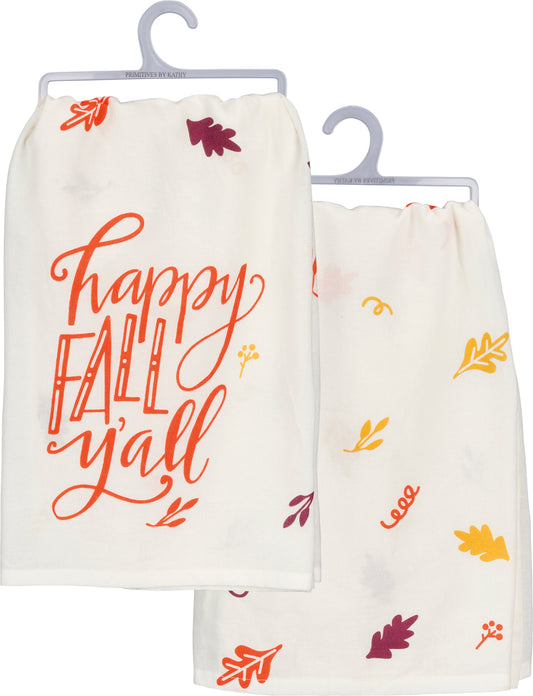 Fall leaves Happy Fall Y'all Kitchen Towel
