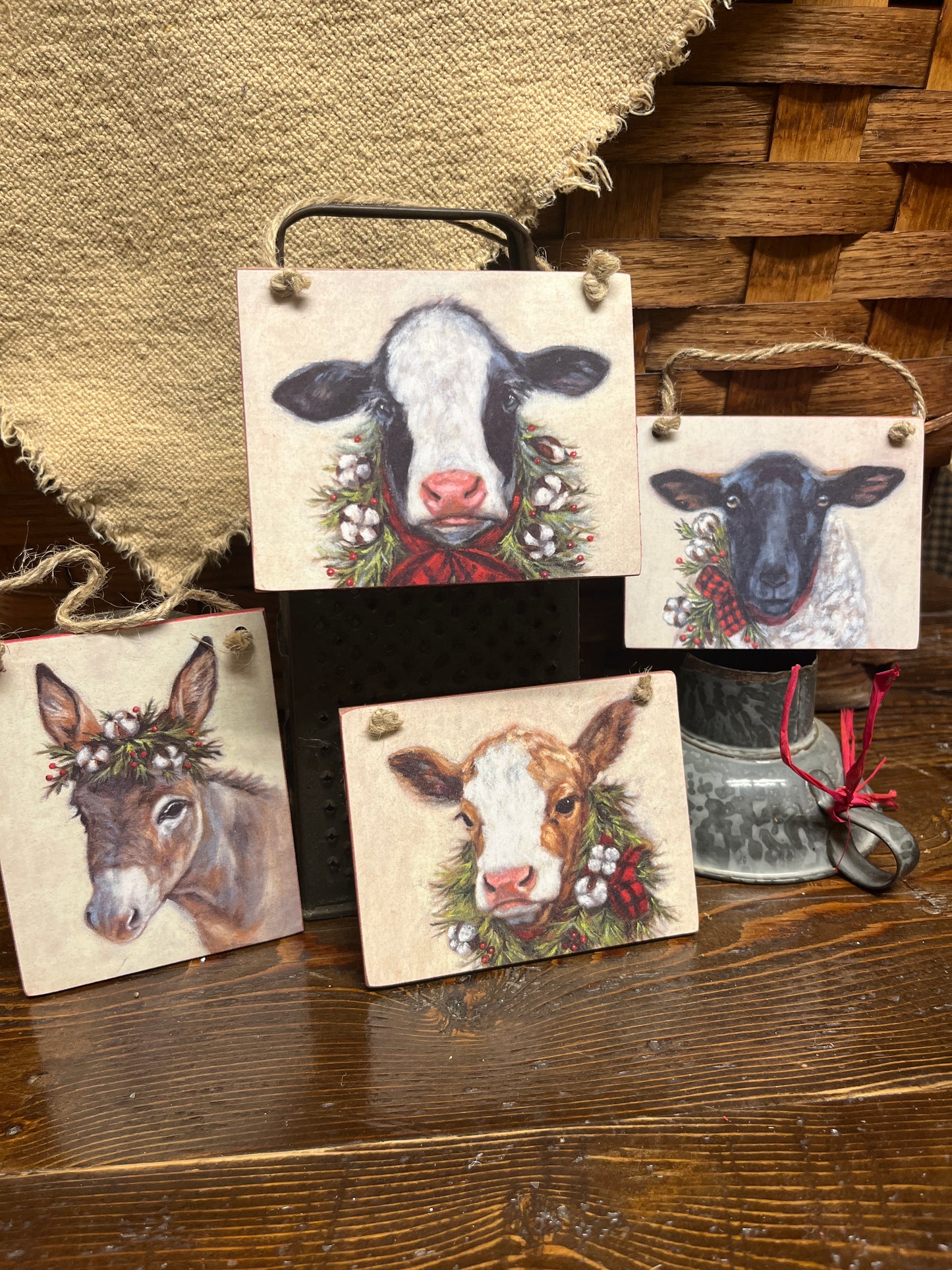 Farm Animal Ornaments with Wreaths