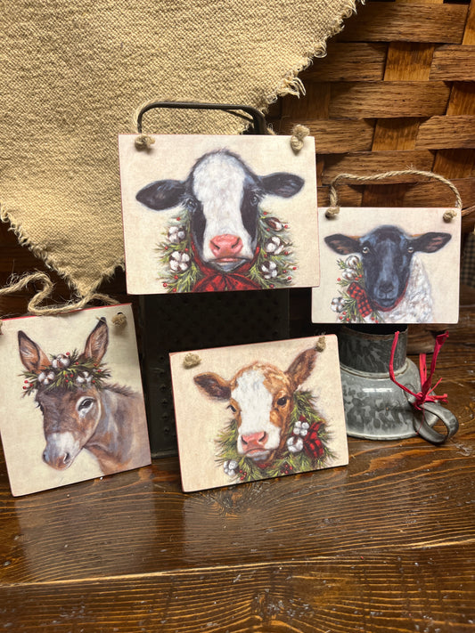 Farm Animal Ornaments with Wreaths