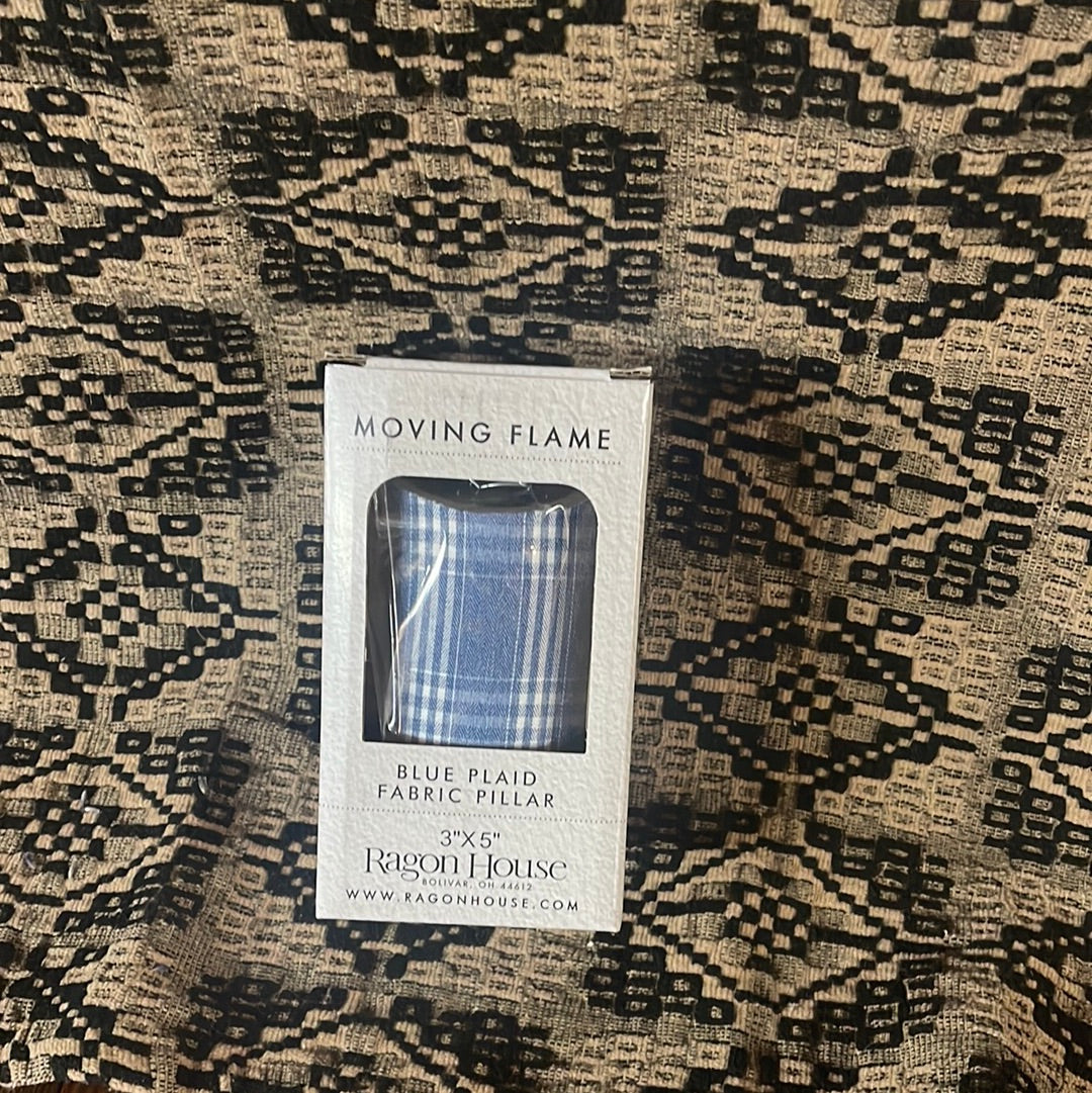 Moving Flame - Blue Plaid Fabric Pillar