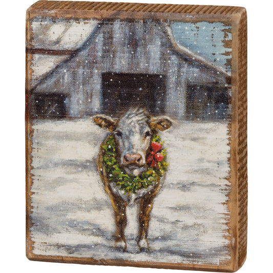 Block Sign - Cow With Wreath