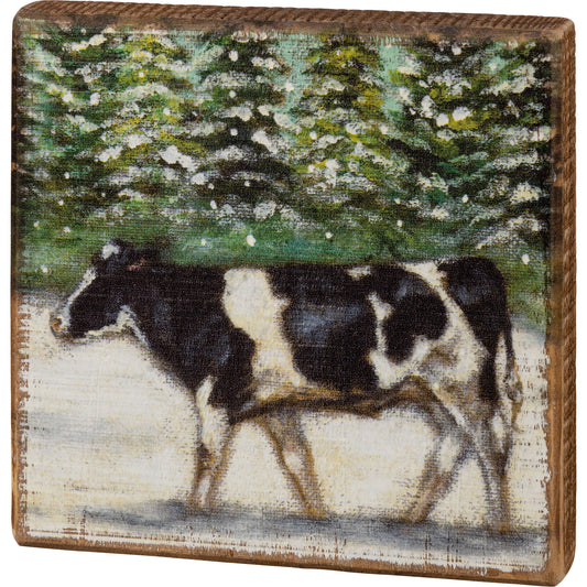 Block Sign - Winter Cow