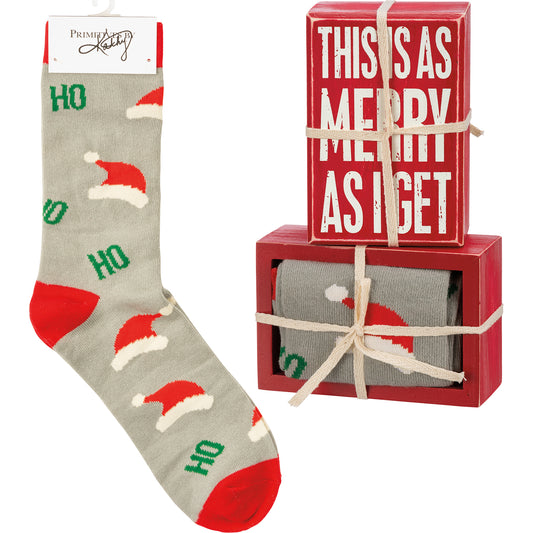 Box Sign & Sock Set - This Is As Merry As I Get
