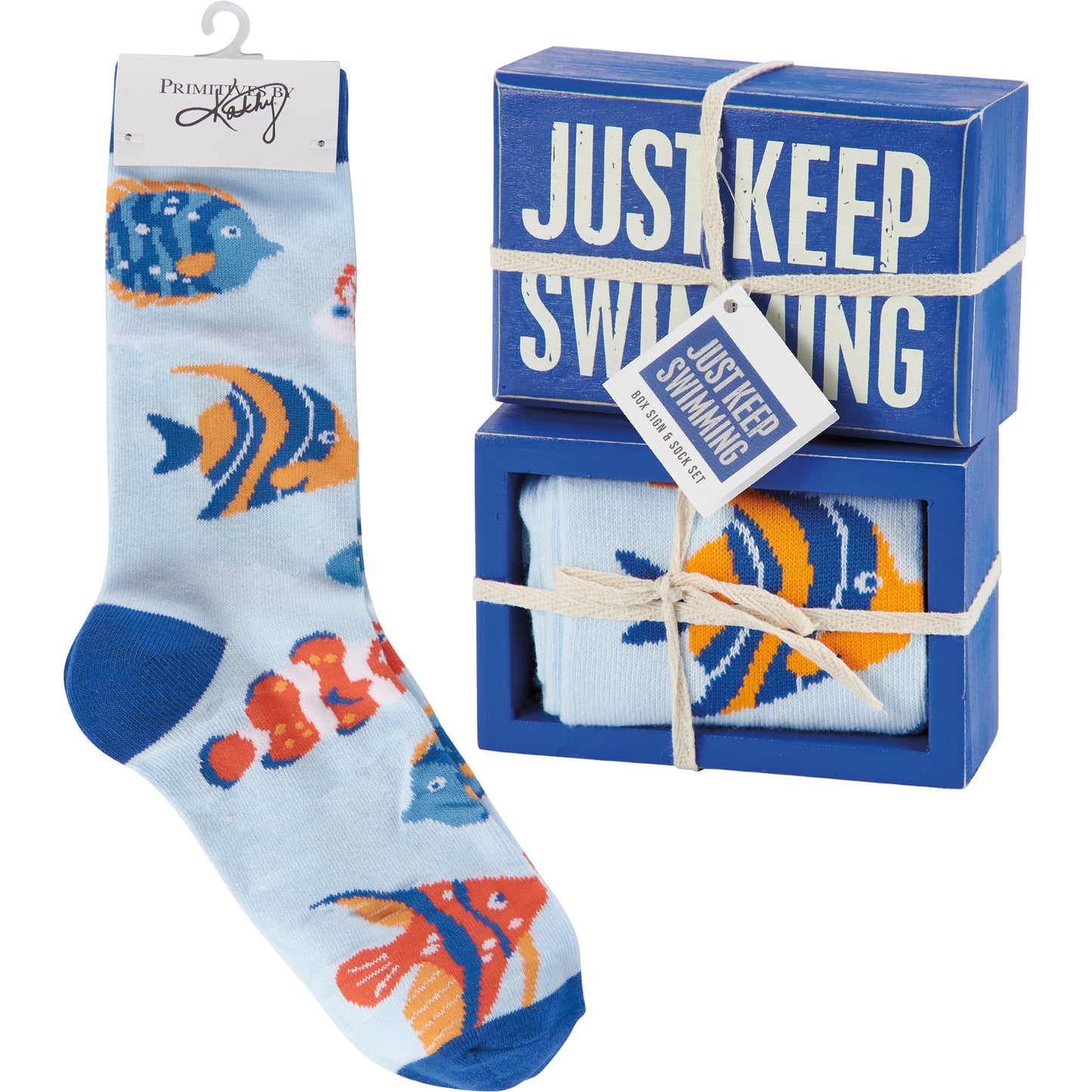 Just Keep Swimming Box Sign And Sock Set