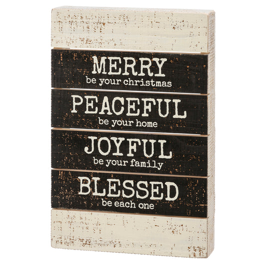 Merry Peaceful Joyful Blessed Slat Box Sign